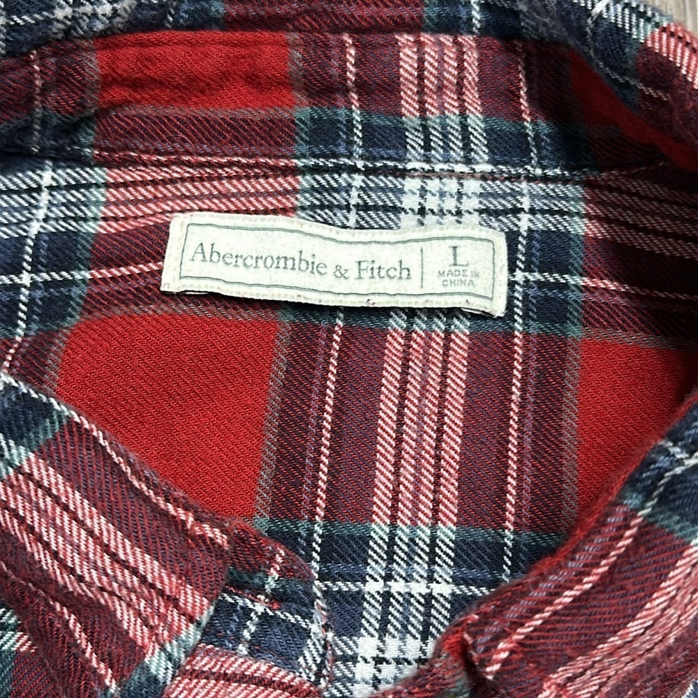 Abercrombie & Fitch Flannel Shirt Red & Blue Plaid Size Large - Picture 10 of 11